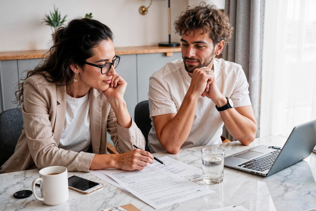 Couple reviewing finances to improve Debt-to-Income Ratio California mortgage approval