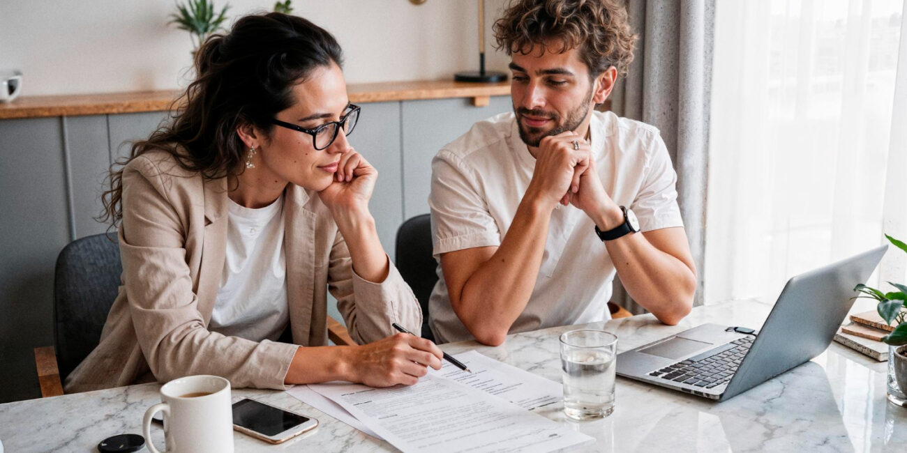 Couple reviewing finances to improve Debt-to-Income Ratio California mortgage approval