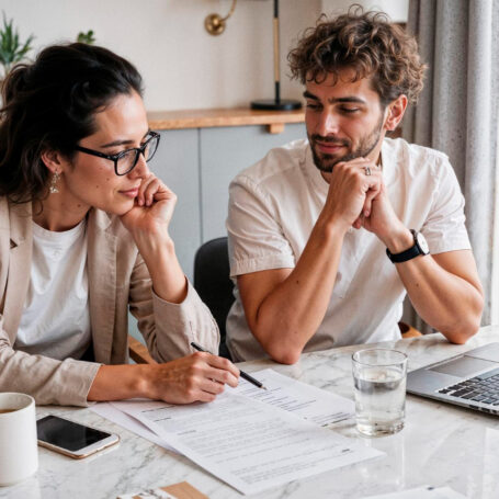 Couple reviewing finances to improve Debt-to-Income Ratio California mortgage approval