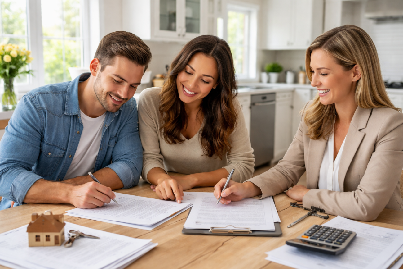 Signing the closing documents together California home closing checklist documents being reviewed before closing day