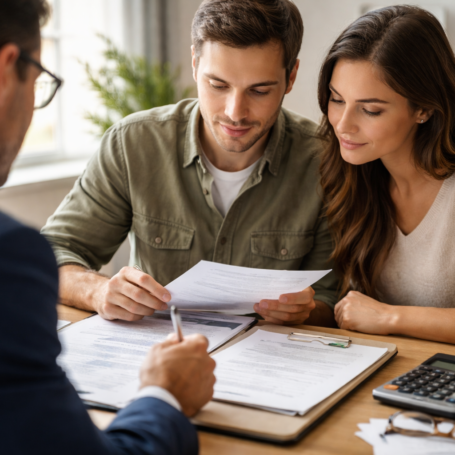 homebuyers discussing mortgage points with advisor to reduce interest rate